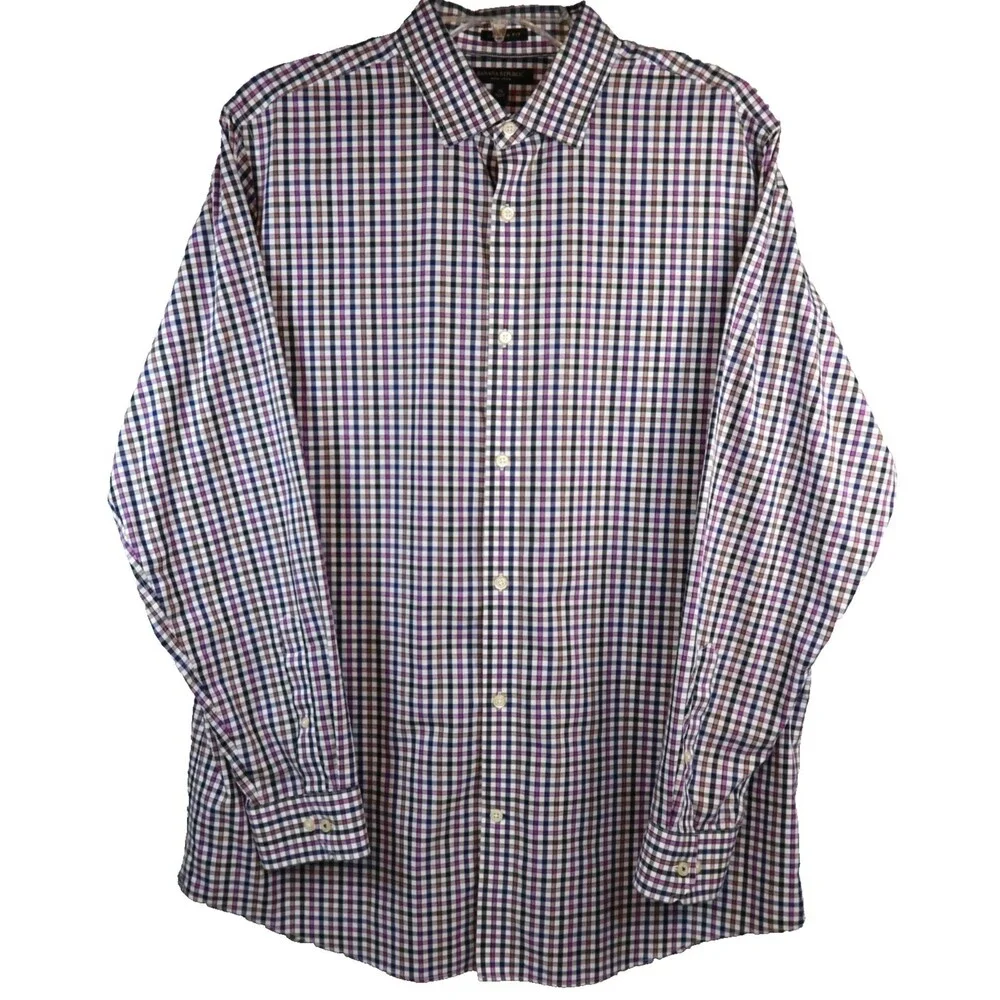 Banana Republic Shirt Men's Size XL Regular Fit Non-Iron Long Sleeve Muli Plaid